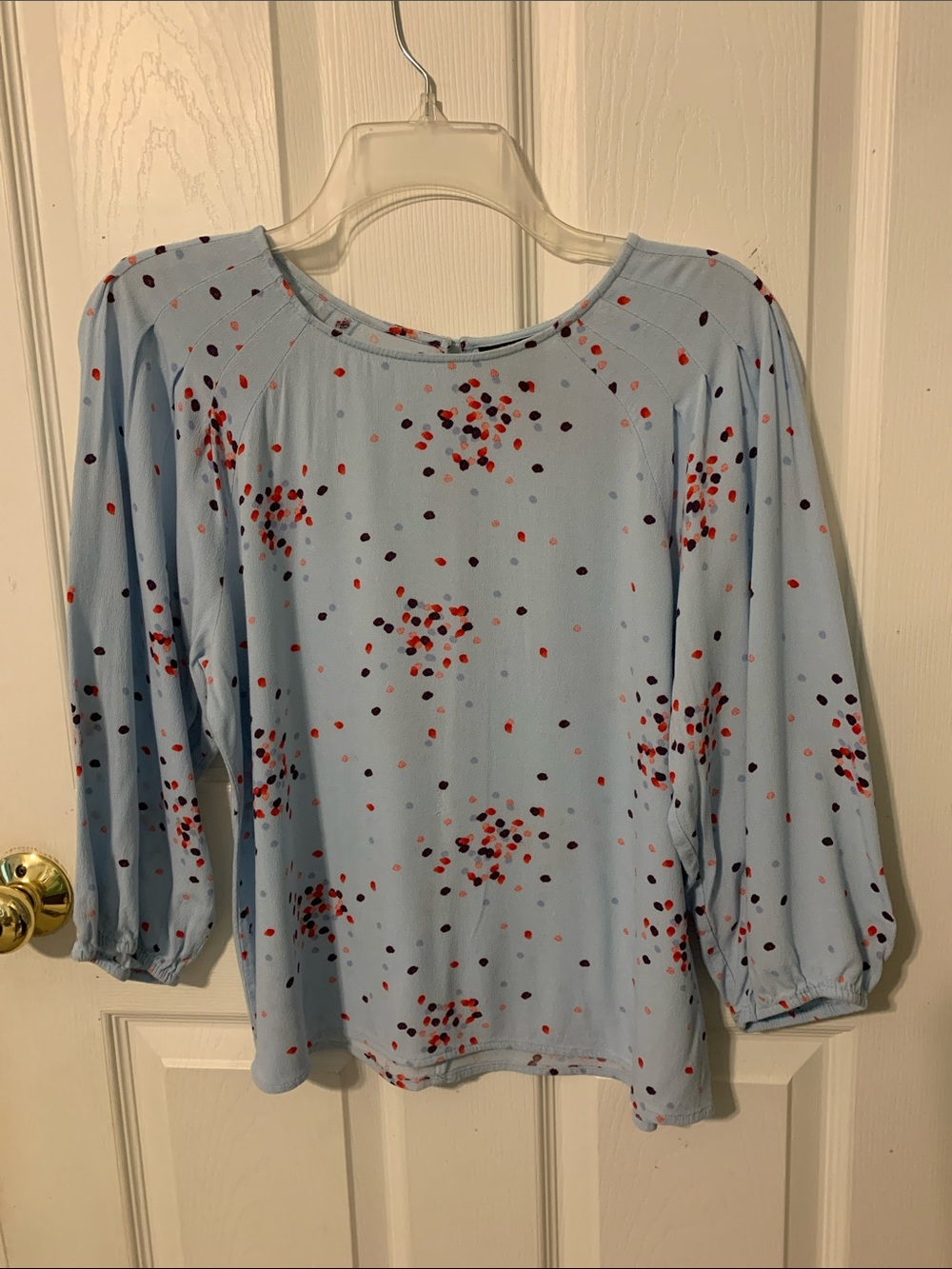 a.n.a Light Blue Confetti Dot-Print Blouse  -  size S